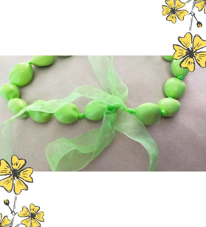 Collier vintage perles vert pistache et ruban organza – A nouer _ Collection Émeraude Urbaine - photo numéro 10