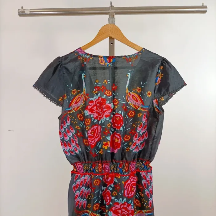 Robe longue bohème grise à fleurs multicolores taille S style ethnique été fluide A1334 - photo numéro 8