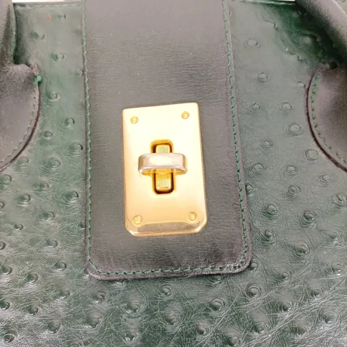Sac effet cuir autruche vert foncé - fermeture dorée - Anses - style chic rétro S010 - photo numéro 6