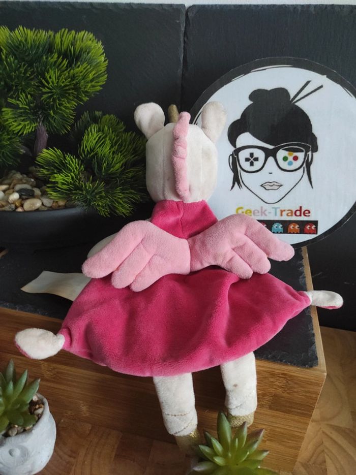 Doudou Pat & Ripaton Licorne Rose Blanc Doré Ailes La Halle #geektradedoudou - photo numéro 2