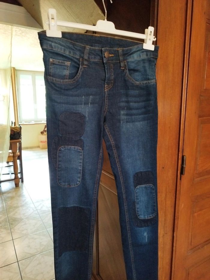 Jeans bleu foncé skinny droit patchwork L/40 - photo numéro 4