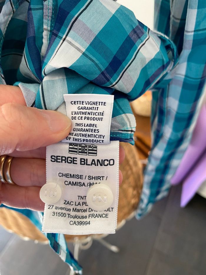 Chemise Serge Blanco à carreaux vert bleu blanc taille M - photo numéro 14
