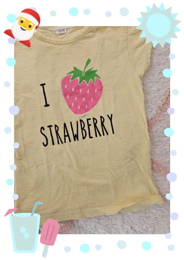Tee shirt jaune rayure blanche imprime fraise taille 5 ans - photo numéro 3