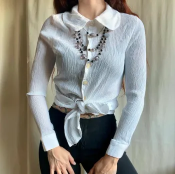 Chemise longue matière froissée Officecore Back to School vintage made in France 🇫🇷 90s - Taille S/M