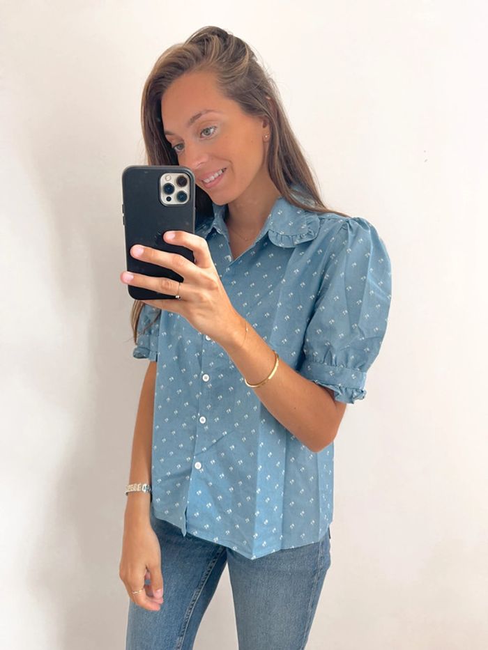 🌟 Chemise sans manches bleu et blanche motifs palmiers - photo numéro 13