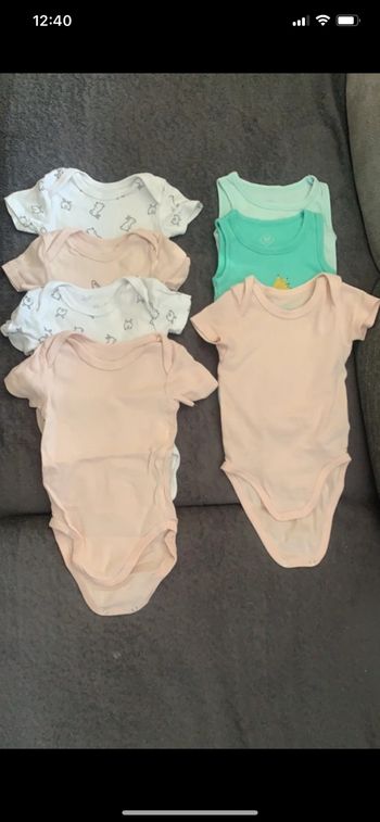 Lot de 7 bodies 6 mois manches courtes