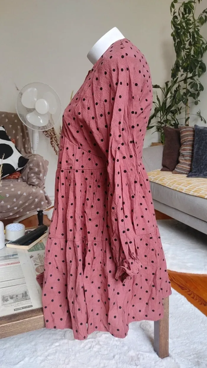 Robe couleur rouille à pois noircasual mini manches longues décolleté - photo numéro 3