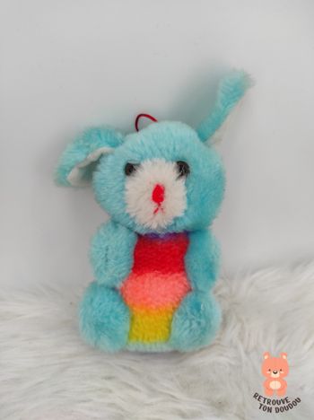 Mini Peluche Lapin Bleu Arc-en-ciel Vintage