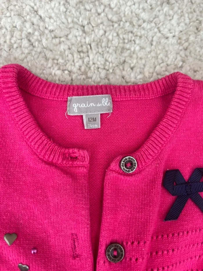 Joli gilet en mailles rose fushia  fille - grain de blé - 12 mois - photo numéro 2