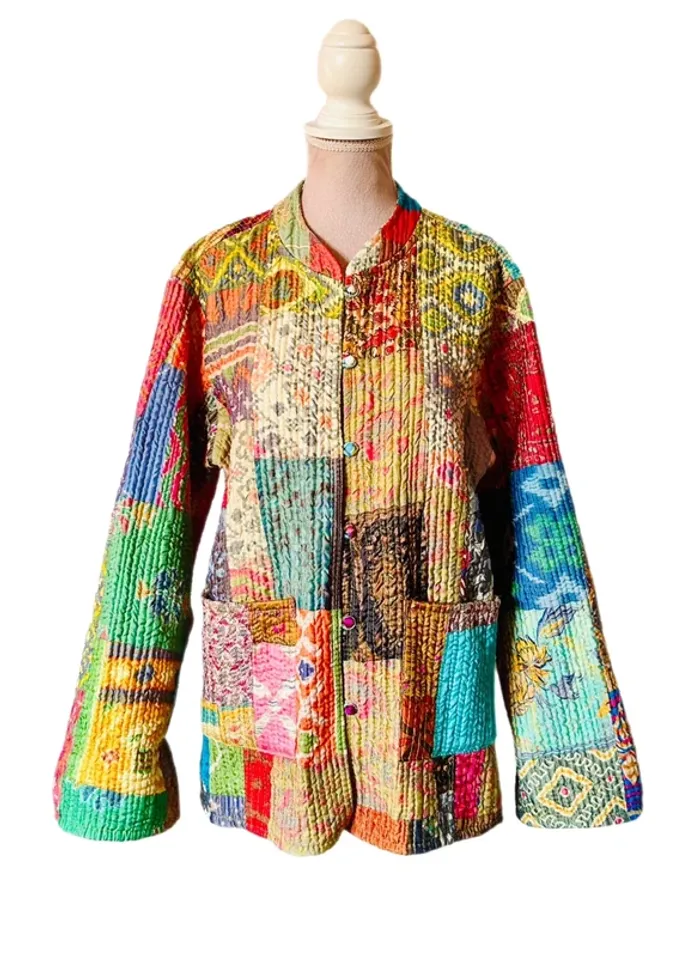 🌿🦋Veste matelassée patchwork ethnique boho multicolore made in India hippie quilted jacket🌷🌿 - photo numéro 6