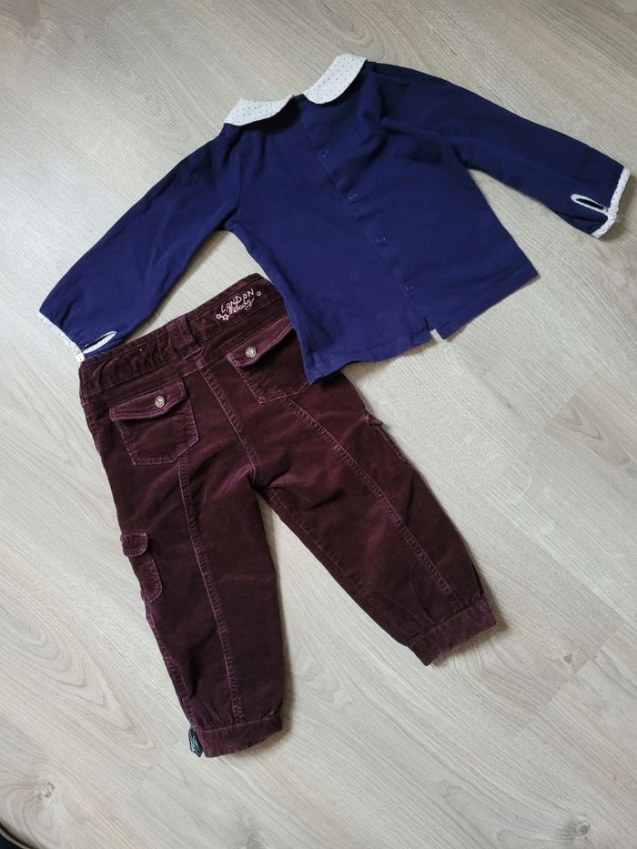 Pantalon velours et tee-shirt manches longues col chemise 24 mois 86 cm Sergent-major - photo numéro 5