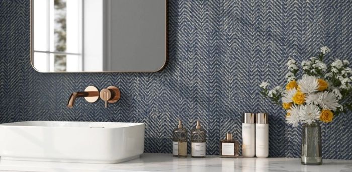 Lot 2 rouleaux Papier peint autocollant bleu doré mural à motifs pour meubles mur imperméable - photo numéro 3