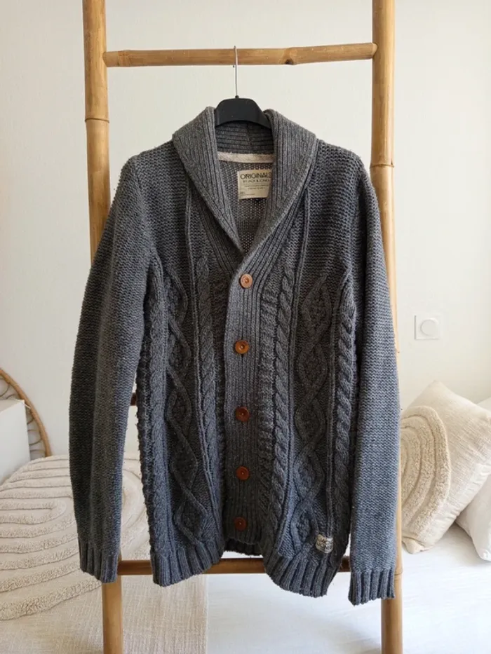 Gilet cardigan gris en laine Jack & Jones taille S - photo numéro 2