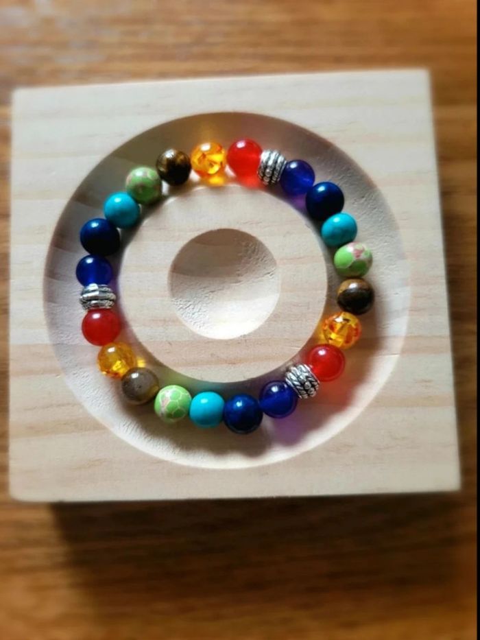Bracelet perles multicolores – style bohème zen – pierres fantaisie & séparateurs argentés - photo numéro 2
