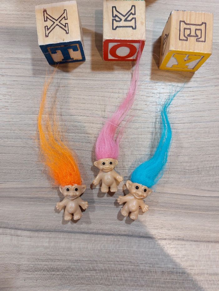 🌟trolls vintage Années 90 – neufs – lot de 3 Porte-Bonheur bleu, Rose, Orange - photo numéro 4