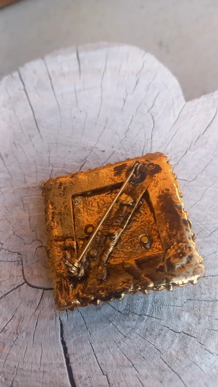 Broche vintage dorée et verte - photo numéro 4