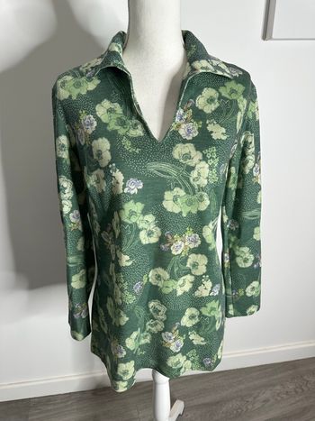 Pull à fleurs vert clair et vert foncé seventies Vintage T42 XL