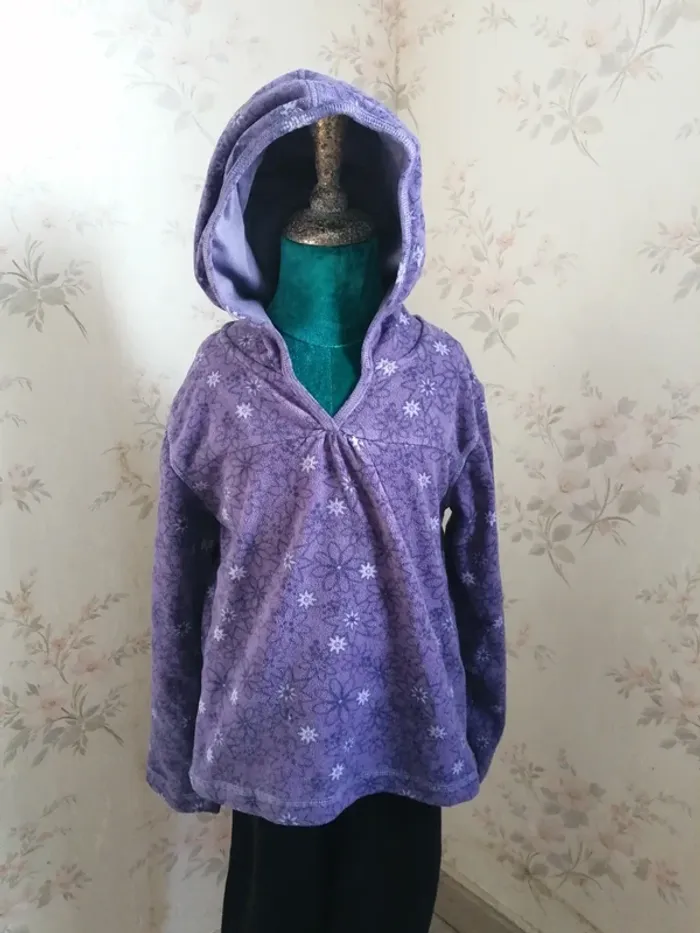 Pull polaire violet à capuche motifs fleurs / in extenso / (8ans) - photo numéro 3
