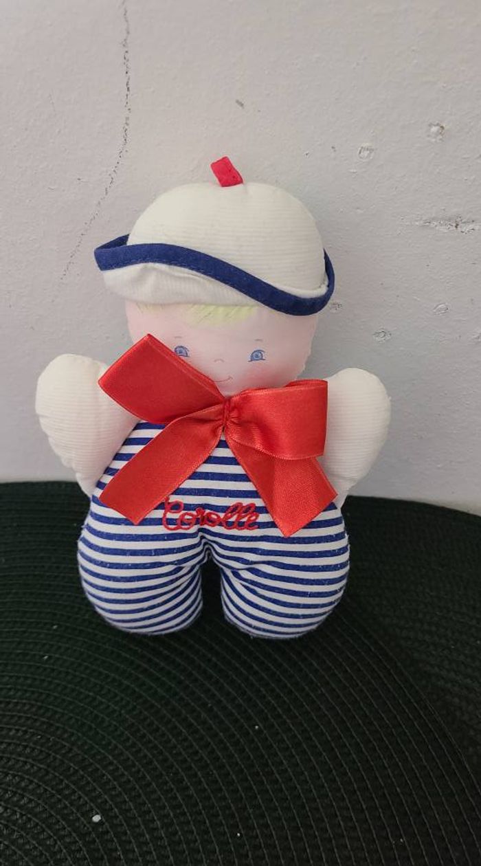 PELUCHE DOUDOU HOCHET GRELOT MARIN MATELOT COROLLE BLEU NOEUD ROUGE - photo numéro 4