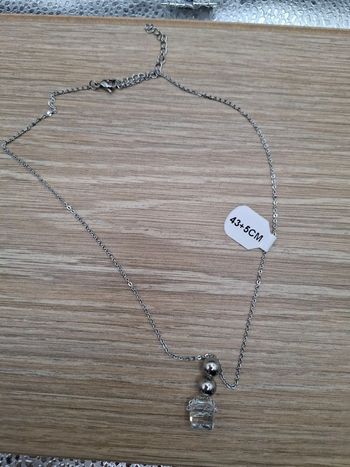 Collier FIN Argenté - Pendentif Perles & CRISTAL - Acier Inoxydable