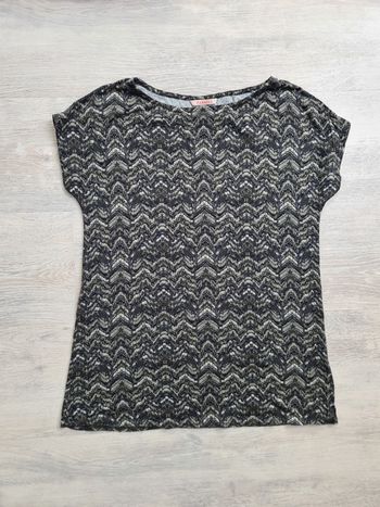 Top long Camaïeu 36 vert, kaki et touches de bleu