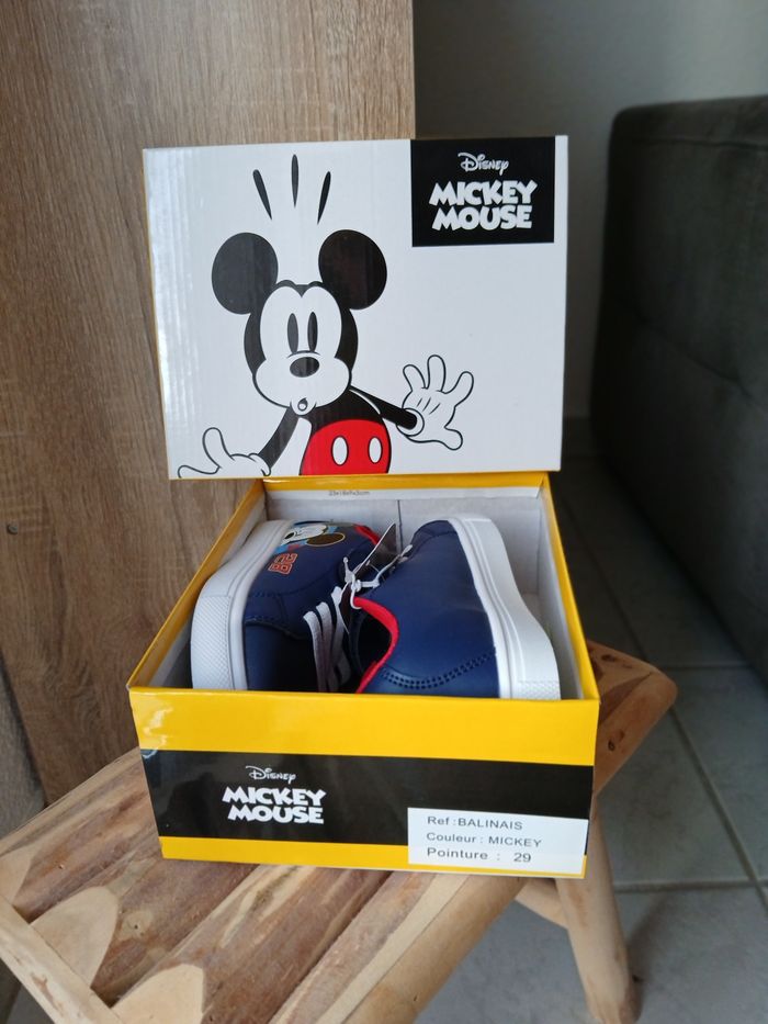 Baskets bébé garçon à lacets et scratch – Mickey bleu - photo numéro 3