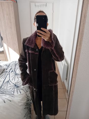Long manteau en cuir daim Etam 38