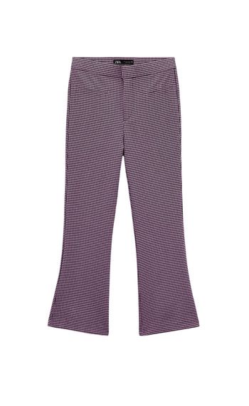 pantalon flare évase motif pied de poule rose noir zara taille S