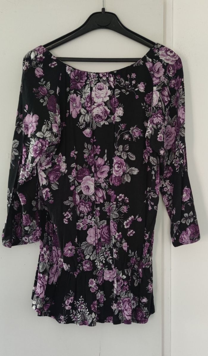 Blouse Armand Thiery fleurie noir violet taille 38 viscose très bon état - photo numéro 6