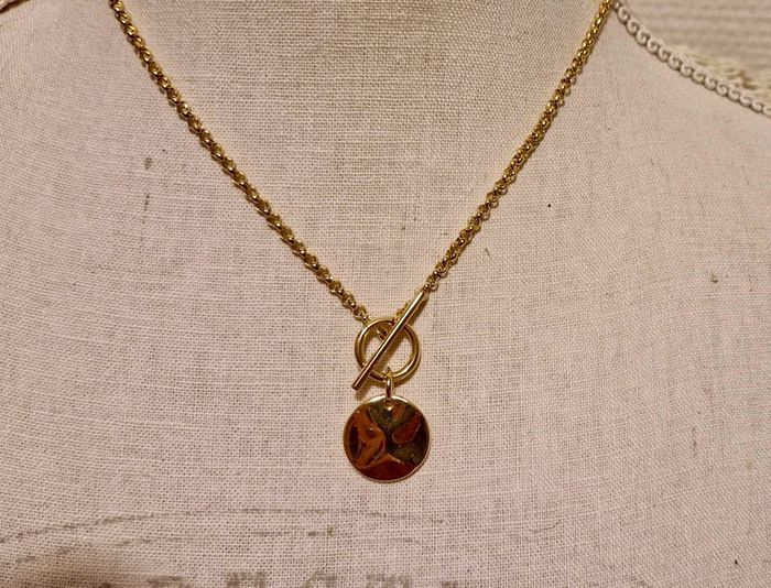Collier chaîne épaisse cercle tige traversante médaille acier inoxydable or - photo numéro 2