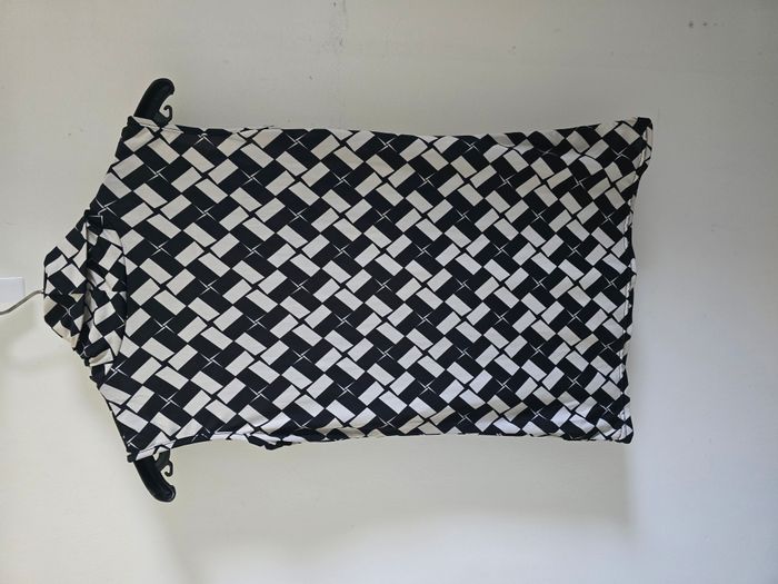 📌 Top Fluide Vintage 90s Op Art Damier Noir & Blanc - photo numéro 5