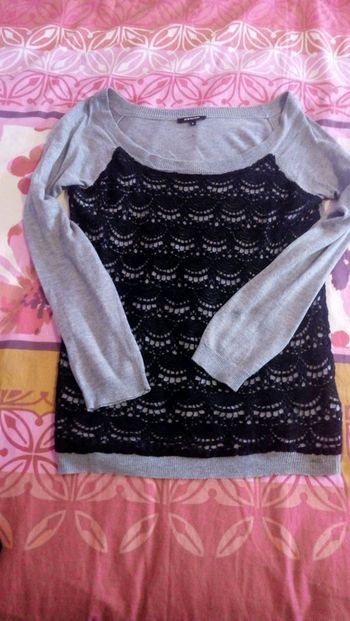 Pull fin gris avec effet broderie noire Morgan