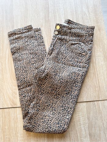 Pantalon slim taille haute luisant marron noir léopard grain de malice taille 34 XS
