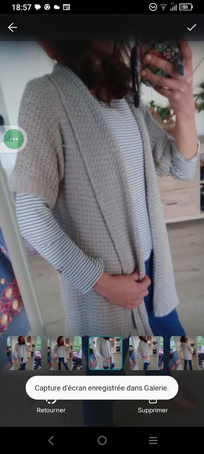 Gilet long 42 sans manches en maille texturée Gris c79 - photo numéro 3