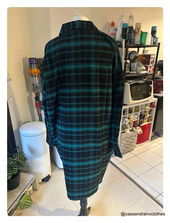 Chemise longue carreaux verte et noire - H&M - photo numéro 2