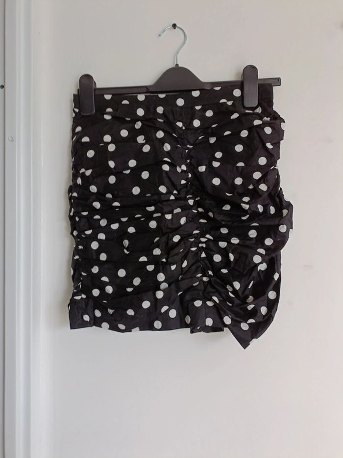 Mini Jupe Drapée noir petit pois Coton et elasthane Gemo Taille 36