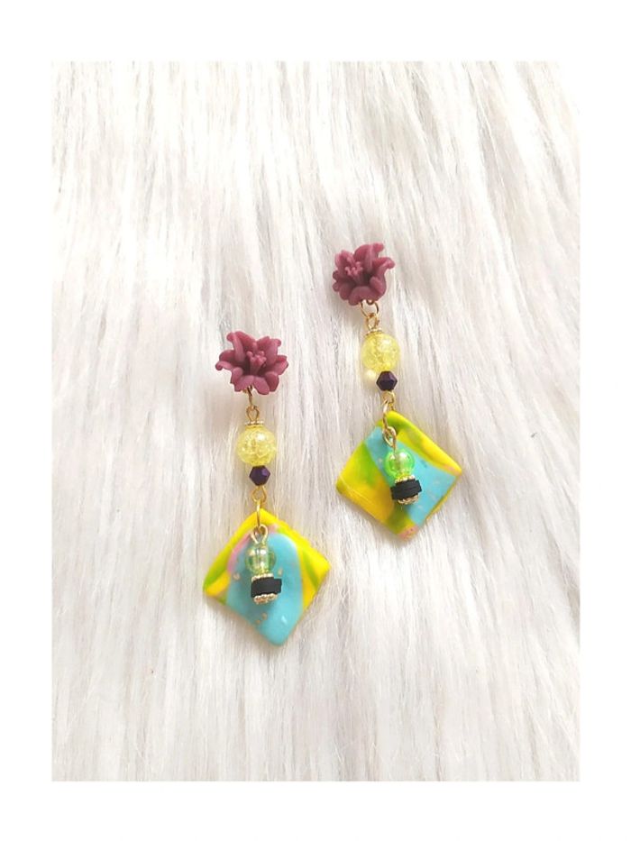 Boucles d'oreilles pendantes fantaisie argile polymère