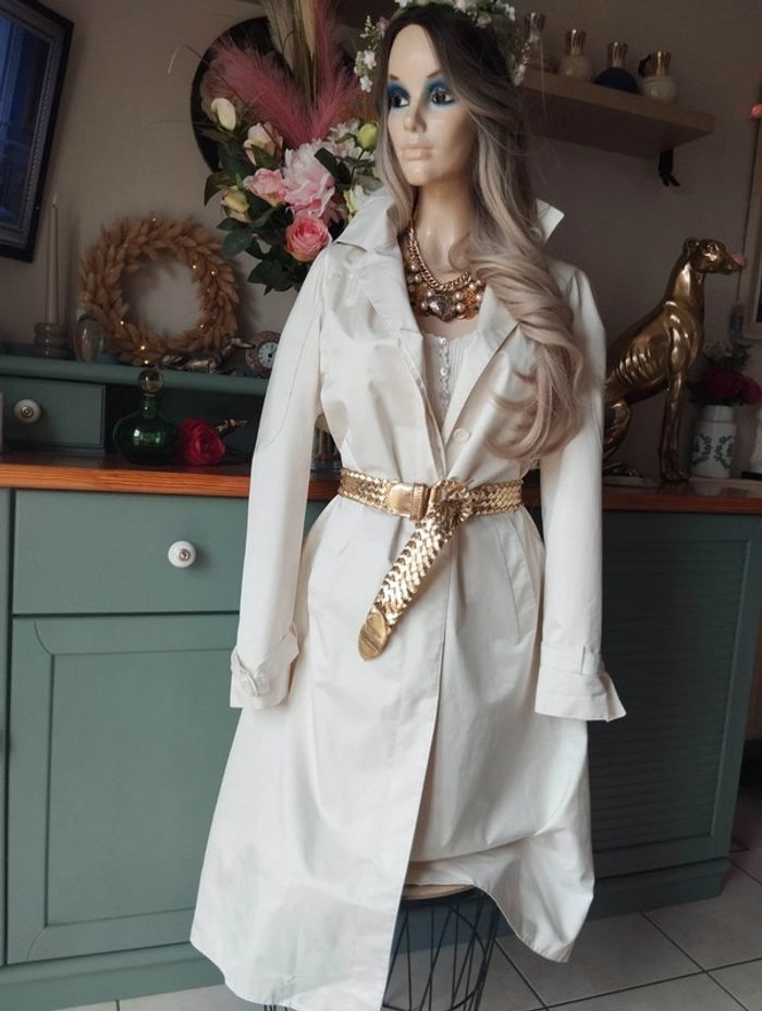 🐝 Trench-Coat Léger Couleur Ivoire Irisé Claude Harvey T38/40🐝 - photo numéro 18