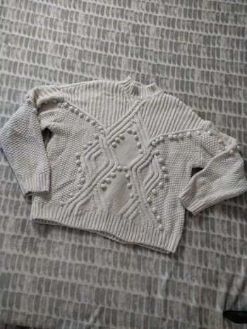 Pull col roulé écru maille torsades pompon Jennyfer taille M 38