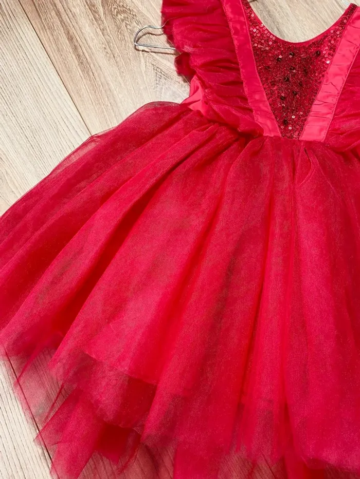 Taille 2 ans Robe asymétrique créateur fille TAO rouge * sequins tulle * 🌺 - photo numéro 2