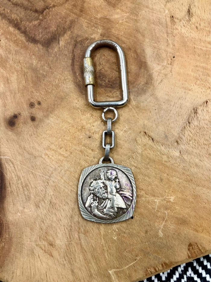Porte-clés vintage Saint Christophe religieux métal argenté – Années 50/60