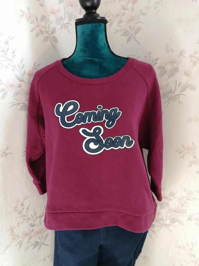 Sweat bordeaux à message comming soon avec manches 3/4 / jennyfer / (L) - photo numéro 3
