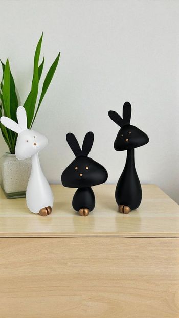 Lot de 3 décorations lapins design en résine – Neufs