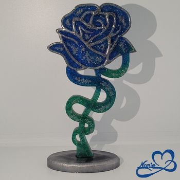 Rose en resine bleue et verte