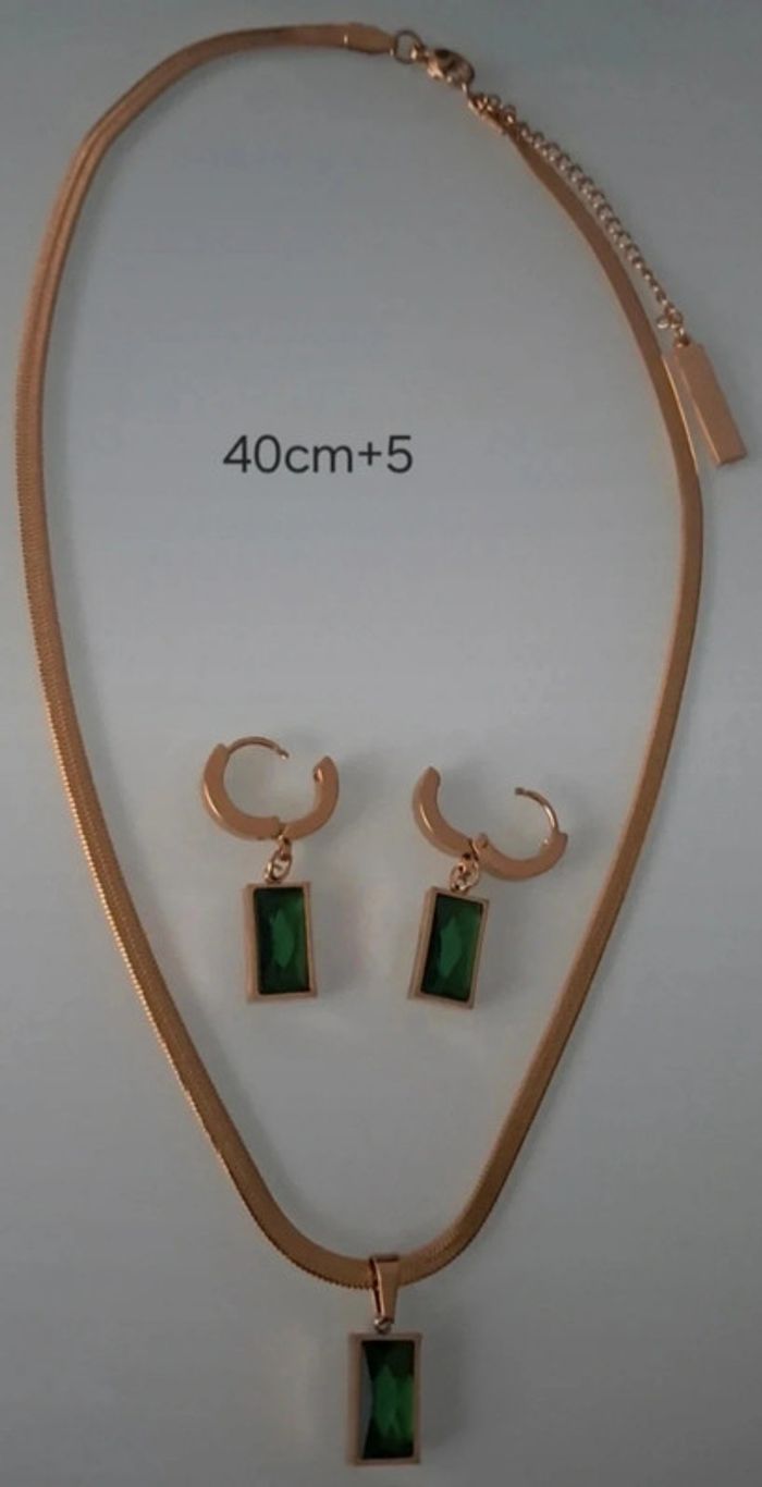 Parure pierre émeraude acier inoxydable - photo numéro 3