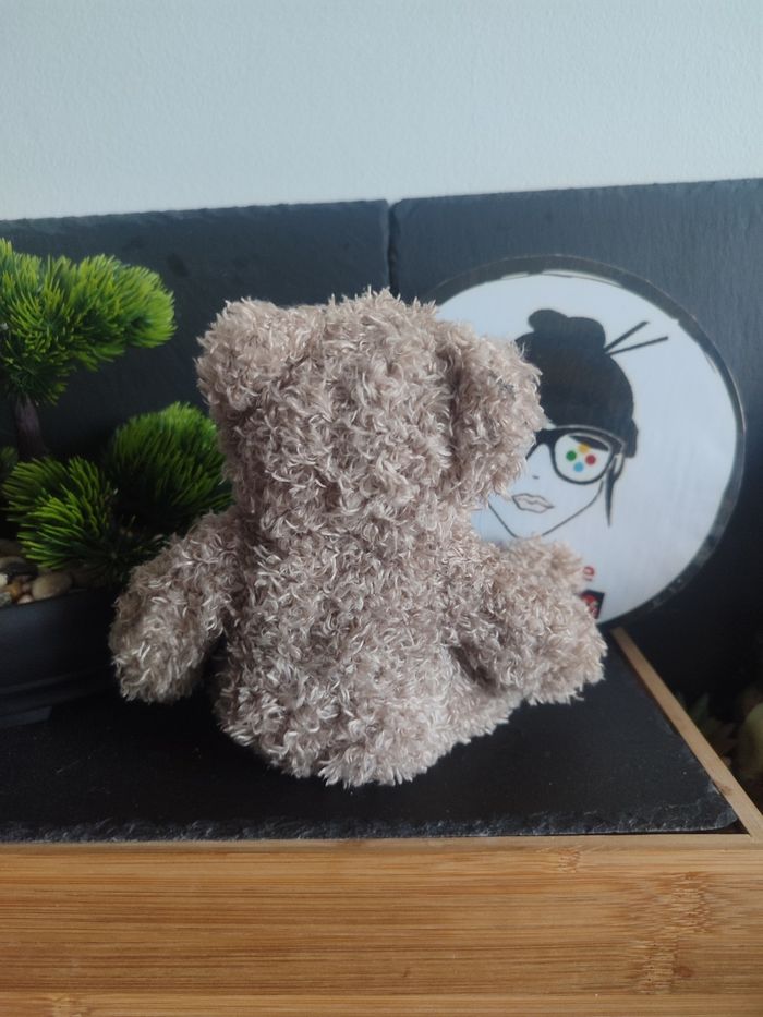 doudou peluche marron ours Enesco noeud carreau blanc poils Assis DD001721 - photo numéro 2