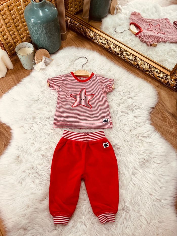 Taille naissance ensemble 2 pièces garçon rouge et blanc à rayures * marin * 💙