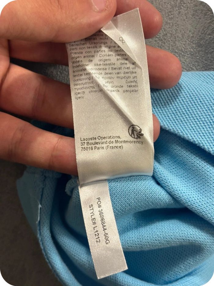 Polo Lacoste Bleu Clair logo brodé vert Taille L - photo numéro 6