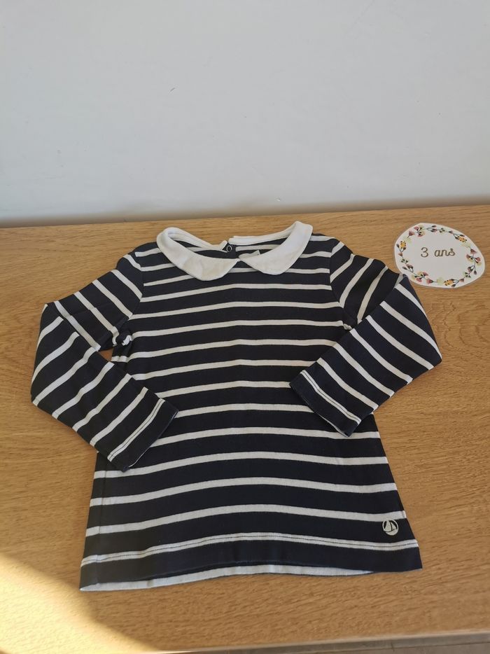 T-shirt marinière à manches longues fille 3ans petit bateau Tbe