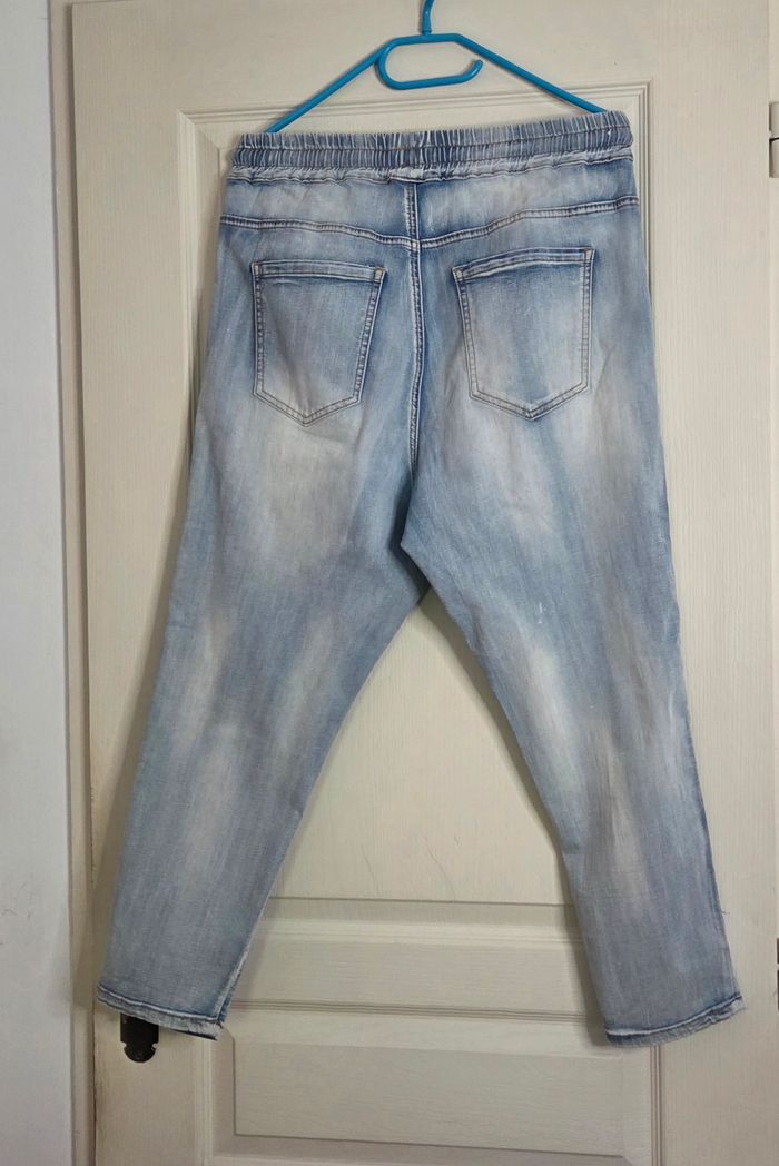 Jean boyfriend sarouel S denim stretch patch étoiles sequins taille élastique TBE - photo numéro 2